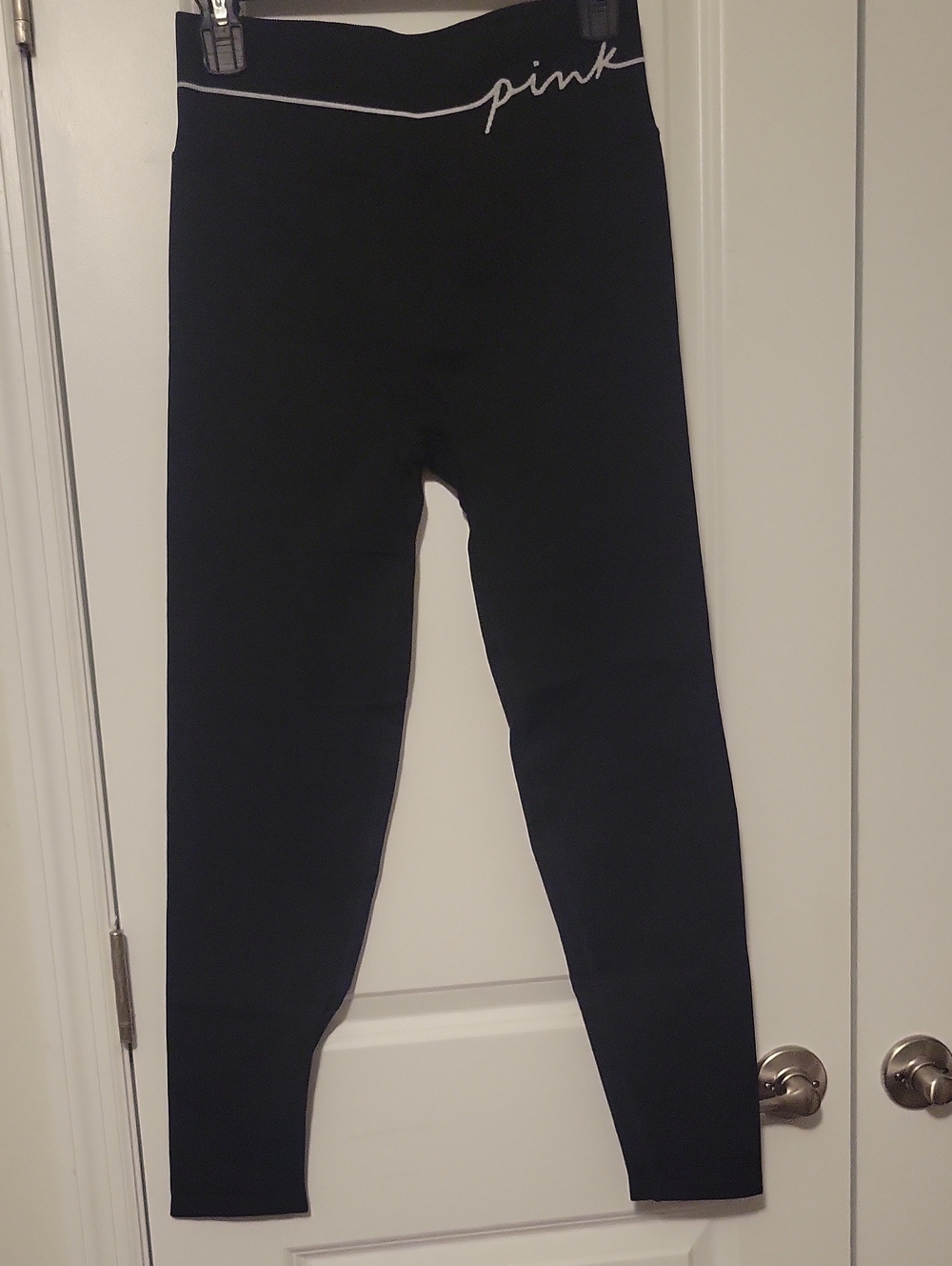 PINK Victoria's Secret Black Seamless High-Rise Leggings with White Trim